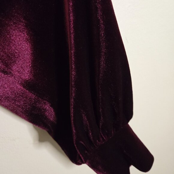 1. State Burgundy Velvet Ruffled Balloon Sleeve Tiered Dress Holiday Size L - Picture 4 of 8